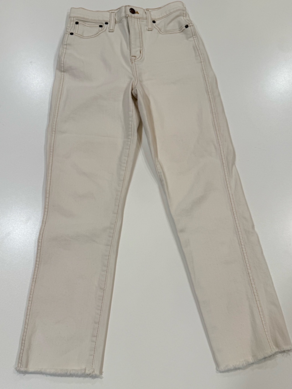 J.Crew High Rise Classic Vintage Jeans Size 25 Ivory Raw Hem Straight Crop